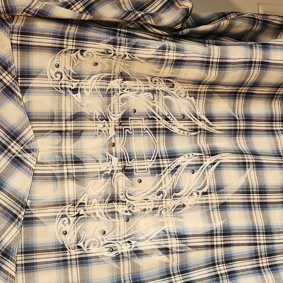 Harle, Davidson Blue Plaid Women's Top With Pearl Buttons. Xl - Picture 5 of 10